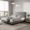 Modern Minimalism Leathaire Soft Bed ISB-023 & Bedside Table IB-014 (gray) - Image 3