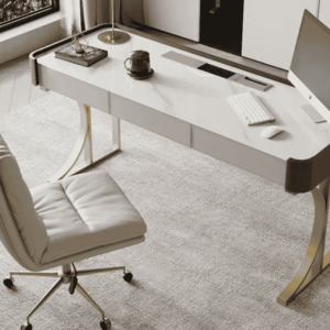 Light Luxury Sintered Stone Leather Metal Office Table MJMT-K813A