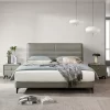 Modern Minimalism Leathaire Soft Bed ISB-023 & Bedside Table IB-014 (gray)