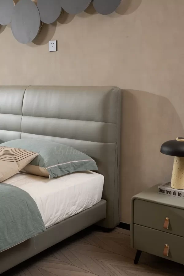Modern Minimalism Leathaire Soft Bed ISB-023 & Bedside Table IB-014 (gray) - Image 5