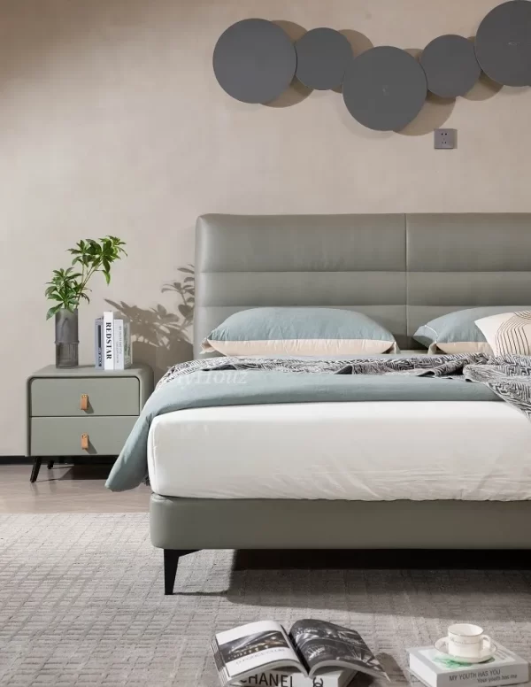 Modern Minimalism Leathaire Soft Bed ISB-023 & Bedside Table IB-014 (gray) - Image 4